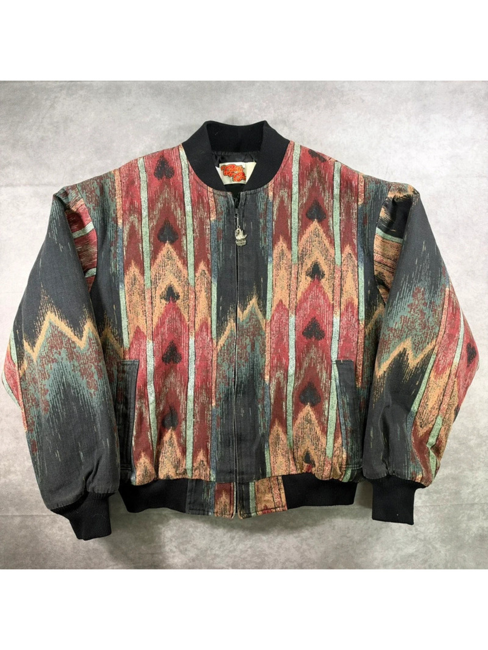 Vintage Comfy Casuals Aztec Southwestern Bomber Jacket Mens M Made In USA